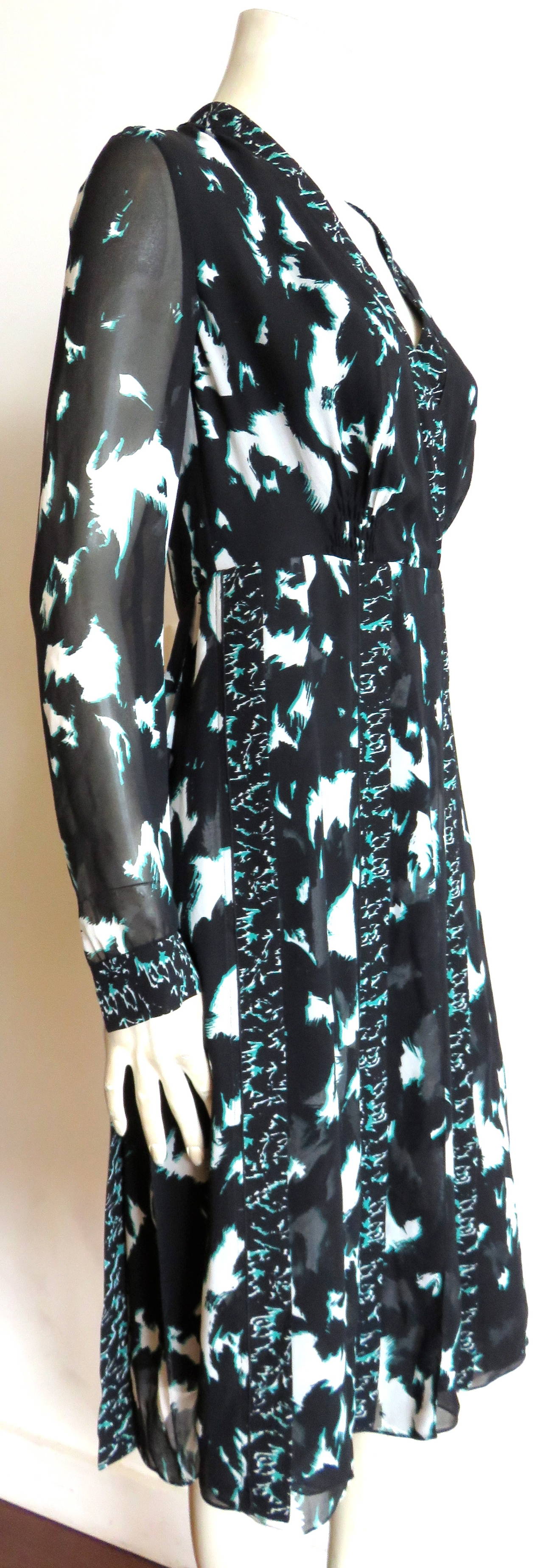 New 2015 PROENZA SCHOULER Silk feather print dress For Sale 2