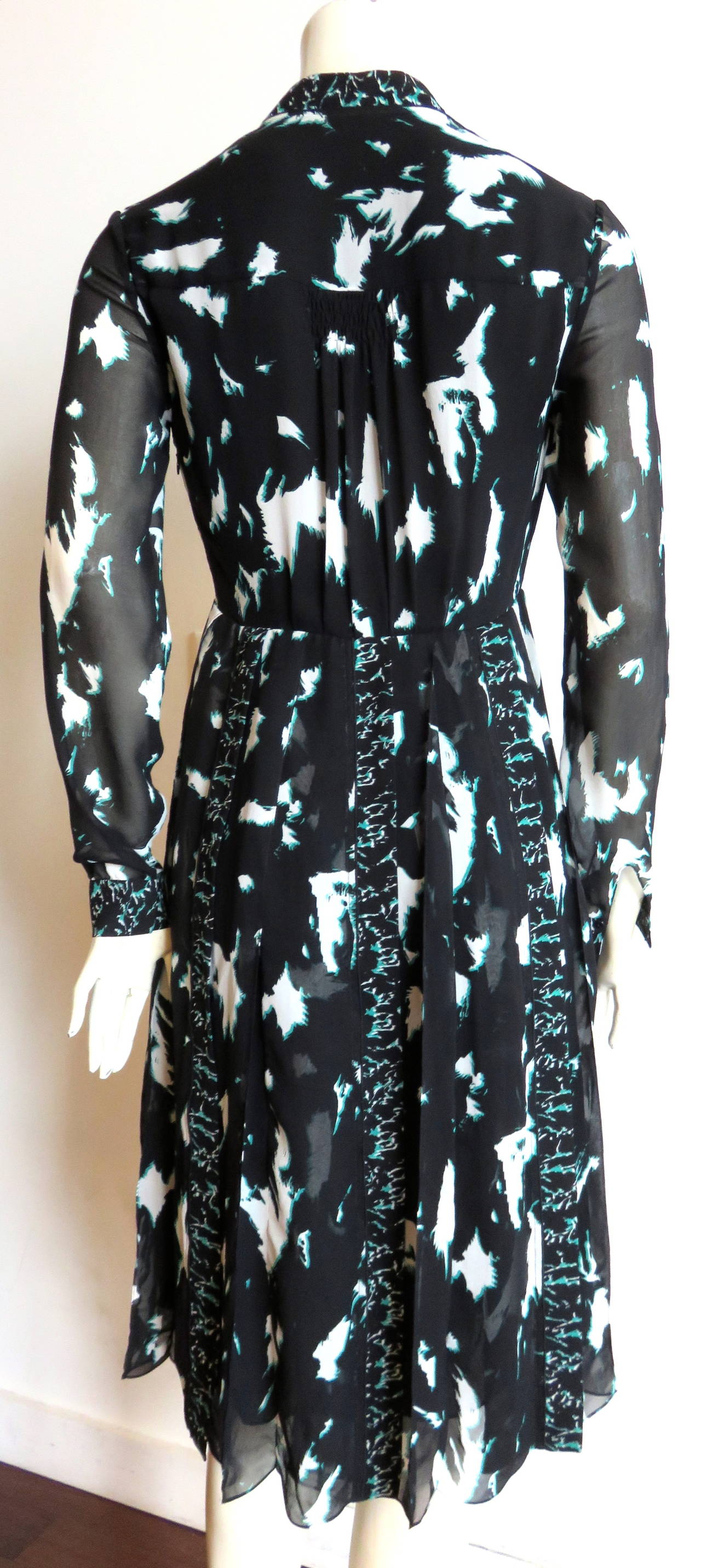 New 2015 PROENZA SCHOULER Silk feather print dress For Sale 4