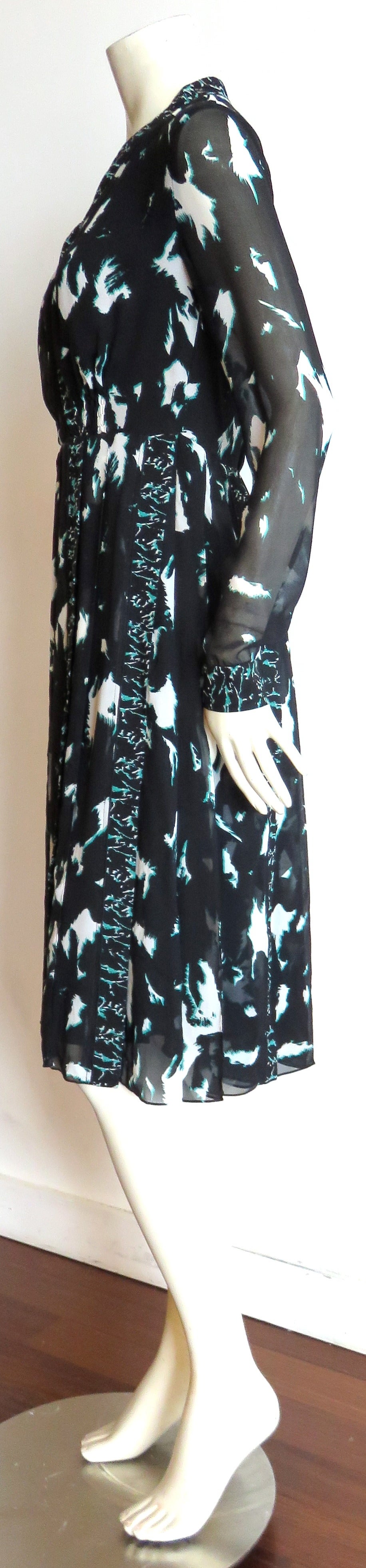 New 2015 PROENZA SCHOULER Silk feather print dress For Sale 3