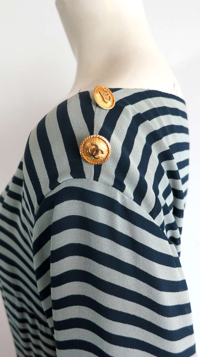 Vintage CHANEL Navy silk stripe dress In Good Condition In Newport Beach, CA