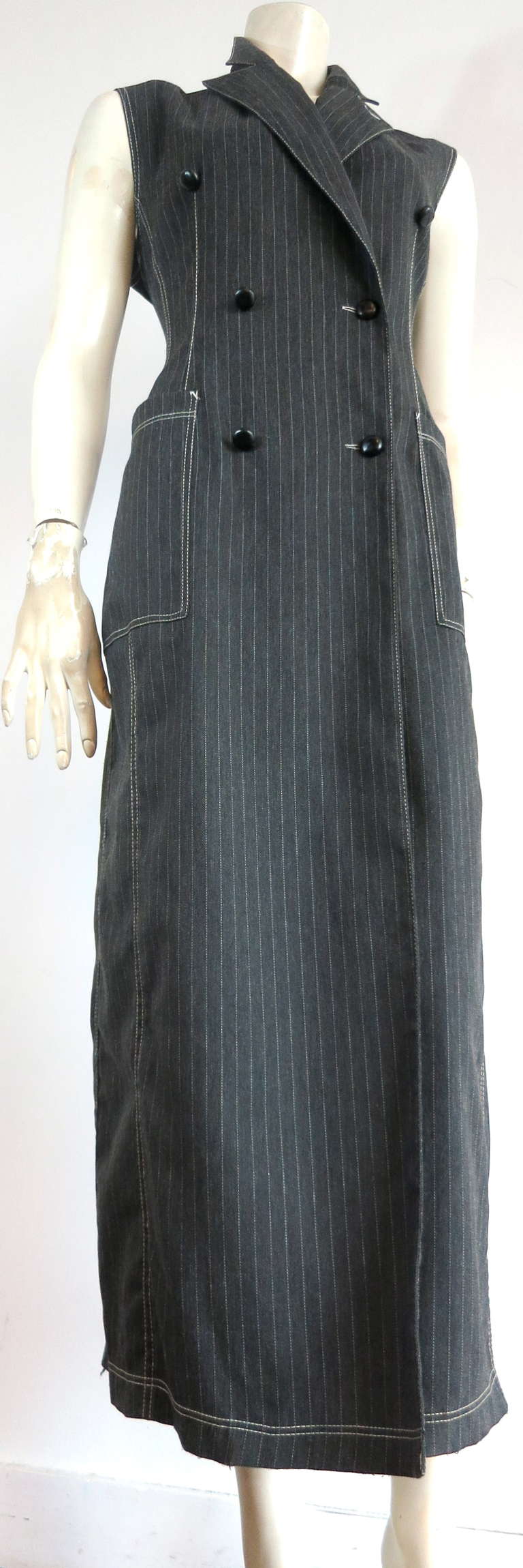 Black 1980's GAULTIER Pinstripe coat dress For Sale