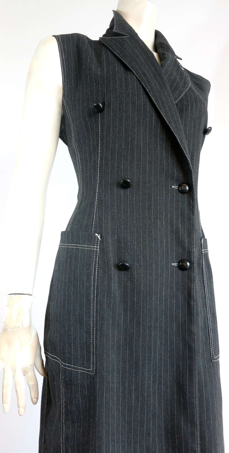 1980's GAULTIER Pinstripe coat dress In Excellent Condition For Sale In Newport Beach, CA