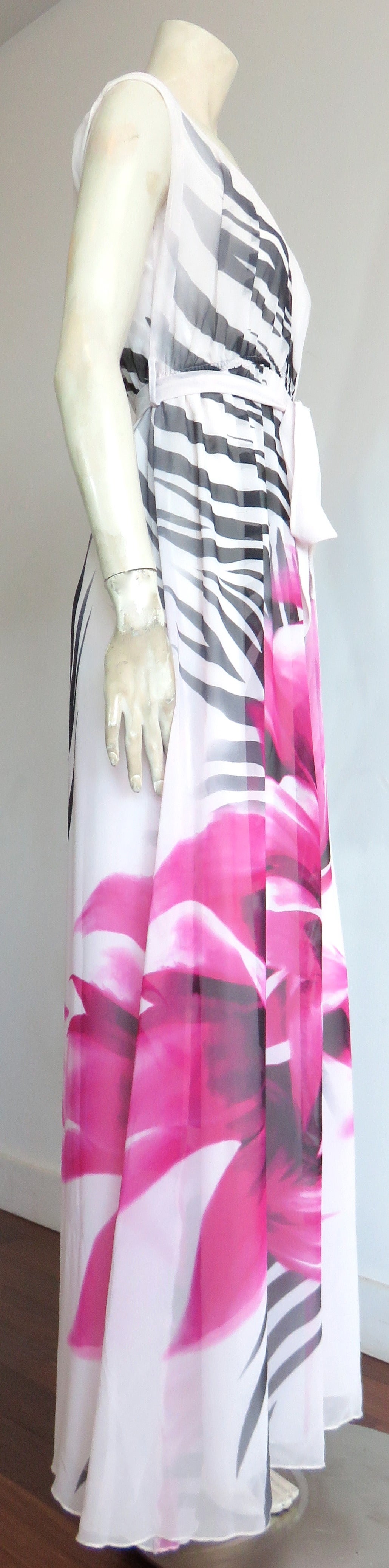 Purple ROBERTO CAVALLI Zebra flower silk dress - New For Sale