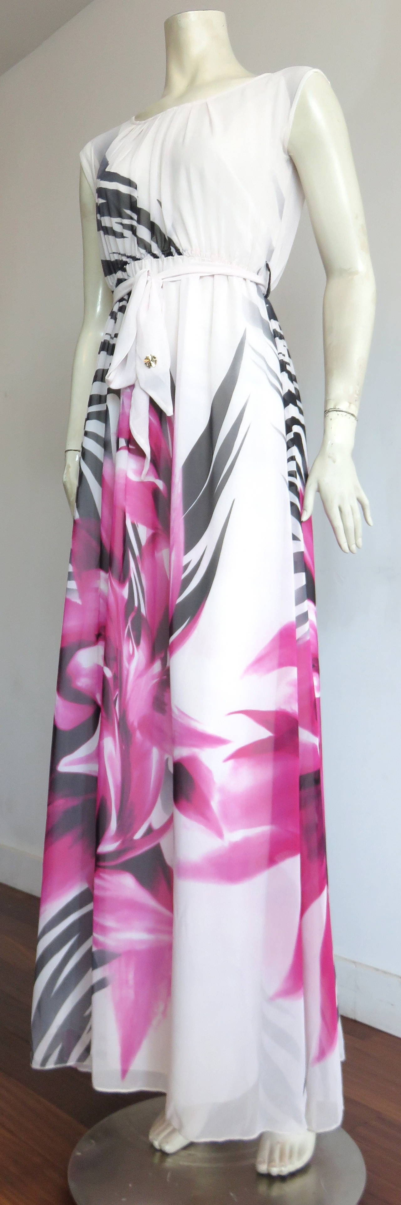 ROBERTO CAVALLI Zebra flower silk dress - New For Sale 2