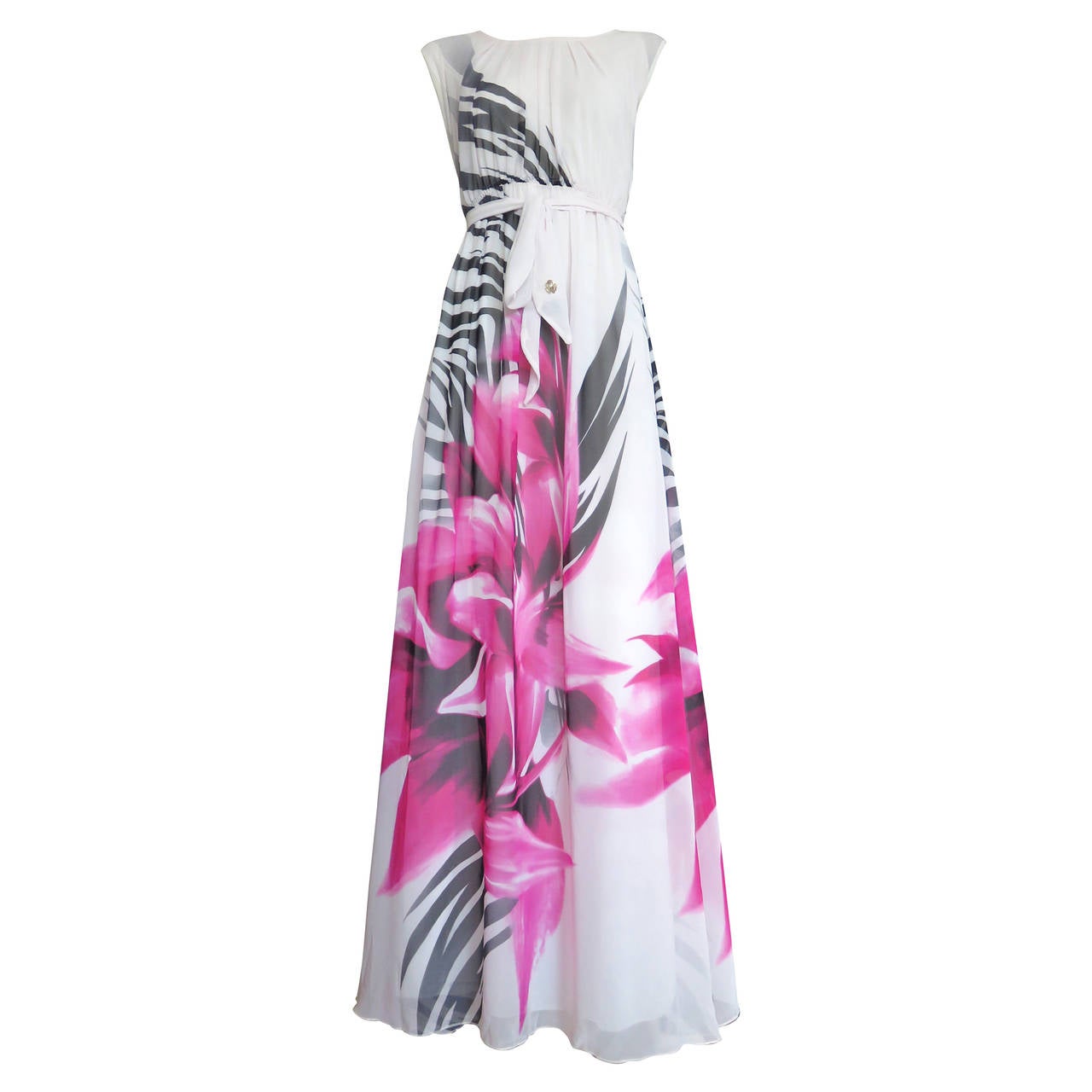 ROBERTO CAVALLI Zebra flower silk dress - New For Sale