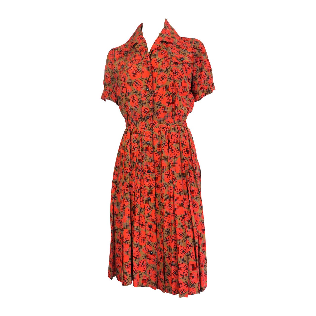 1970's YVES SAINT LAURENT Silk button down day dress YSL For Sale