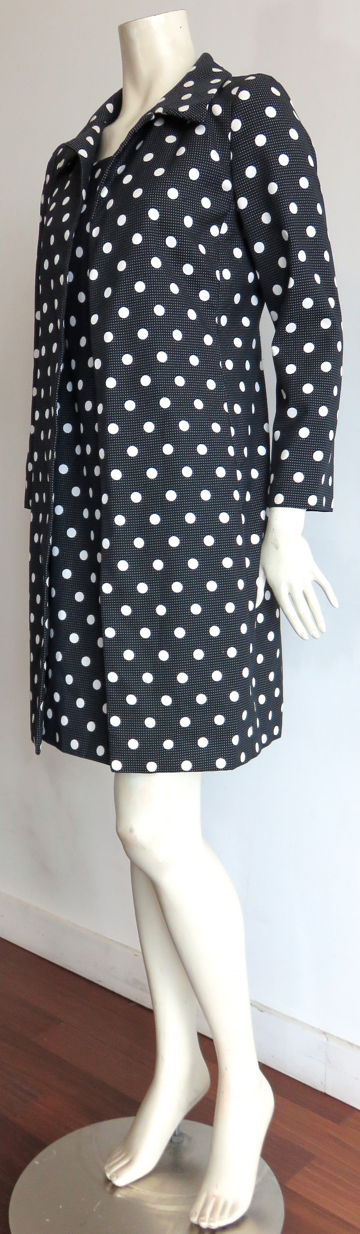 1990's OSCAR DE LA RENTA Polka-dot 2pc. dress & coat set 4