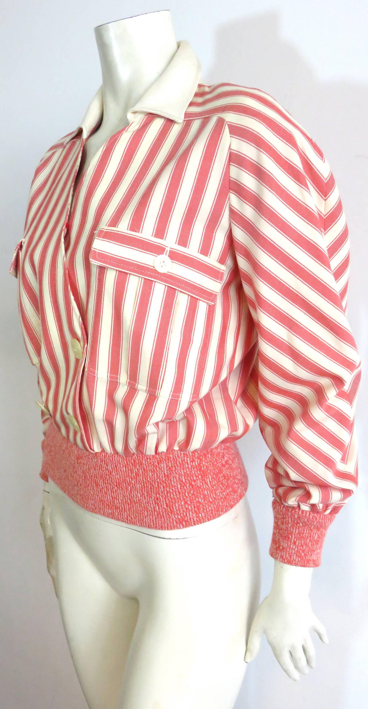 1980's VALENTINO Striped blouson pop-over jacket In Excellent Condition For Sale In Newport Beach, CA