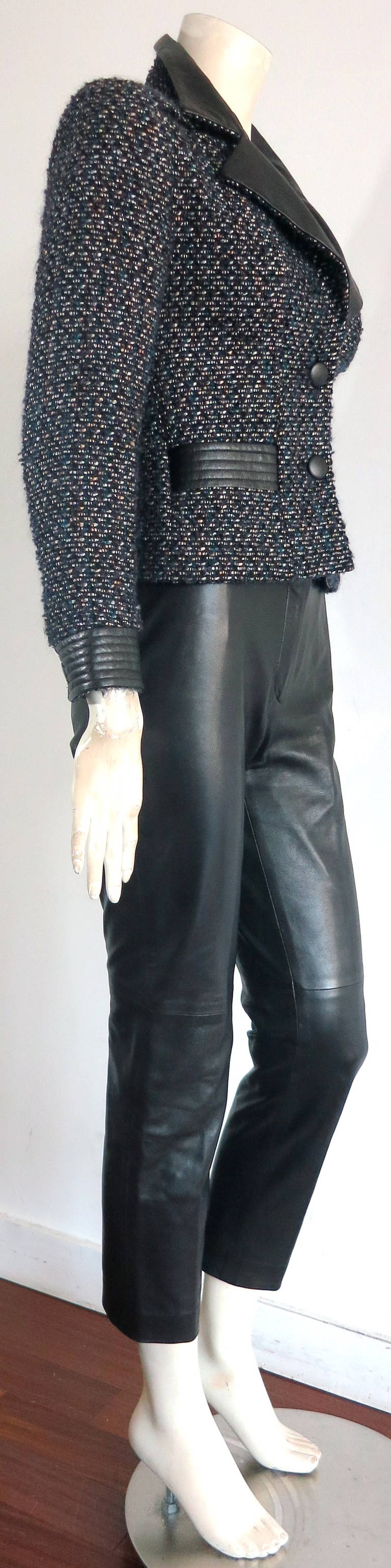 Women's CHANEL PARIS Lambskin leather & tweed 2pc. pant suit