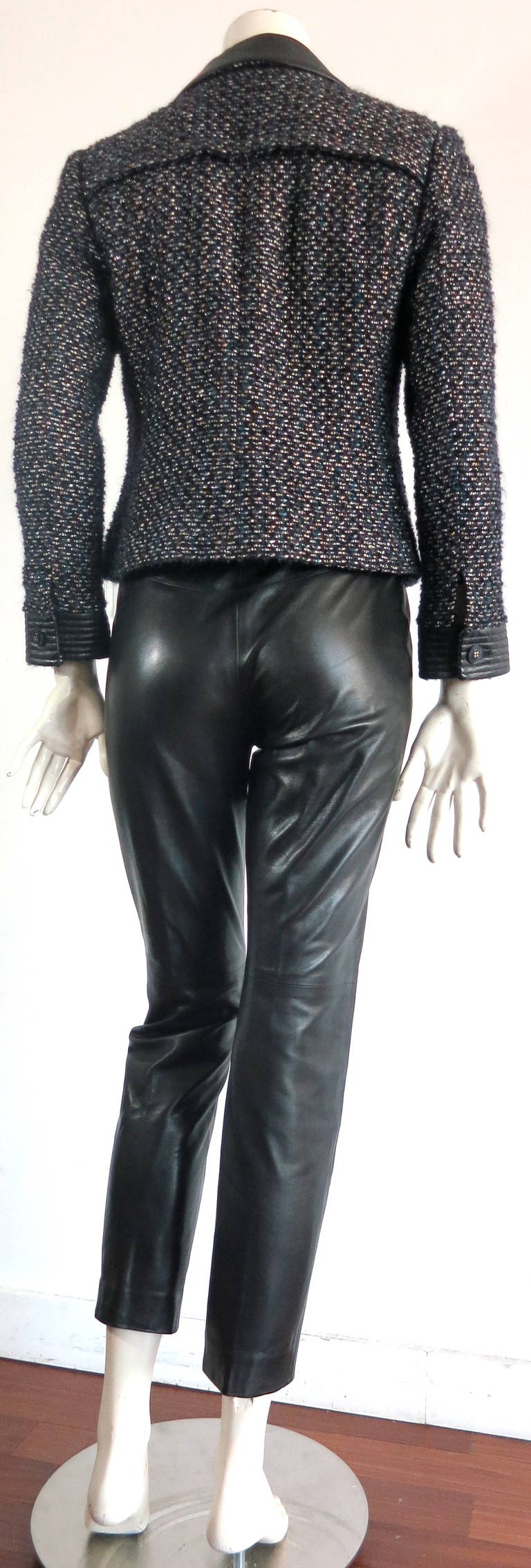 CHANEL PARIS Lambskin leather & tweed 2pc. pant suit 1