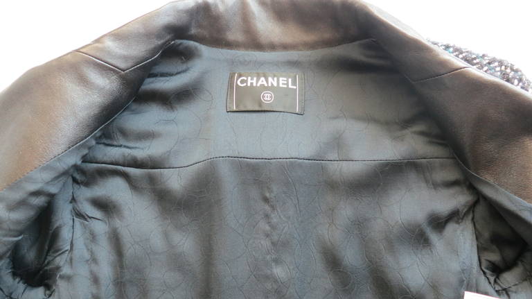CHANEL PARIS Lambskin leather & tweed 2pc. pant suit 3