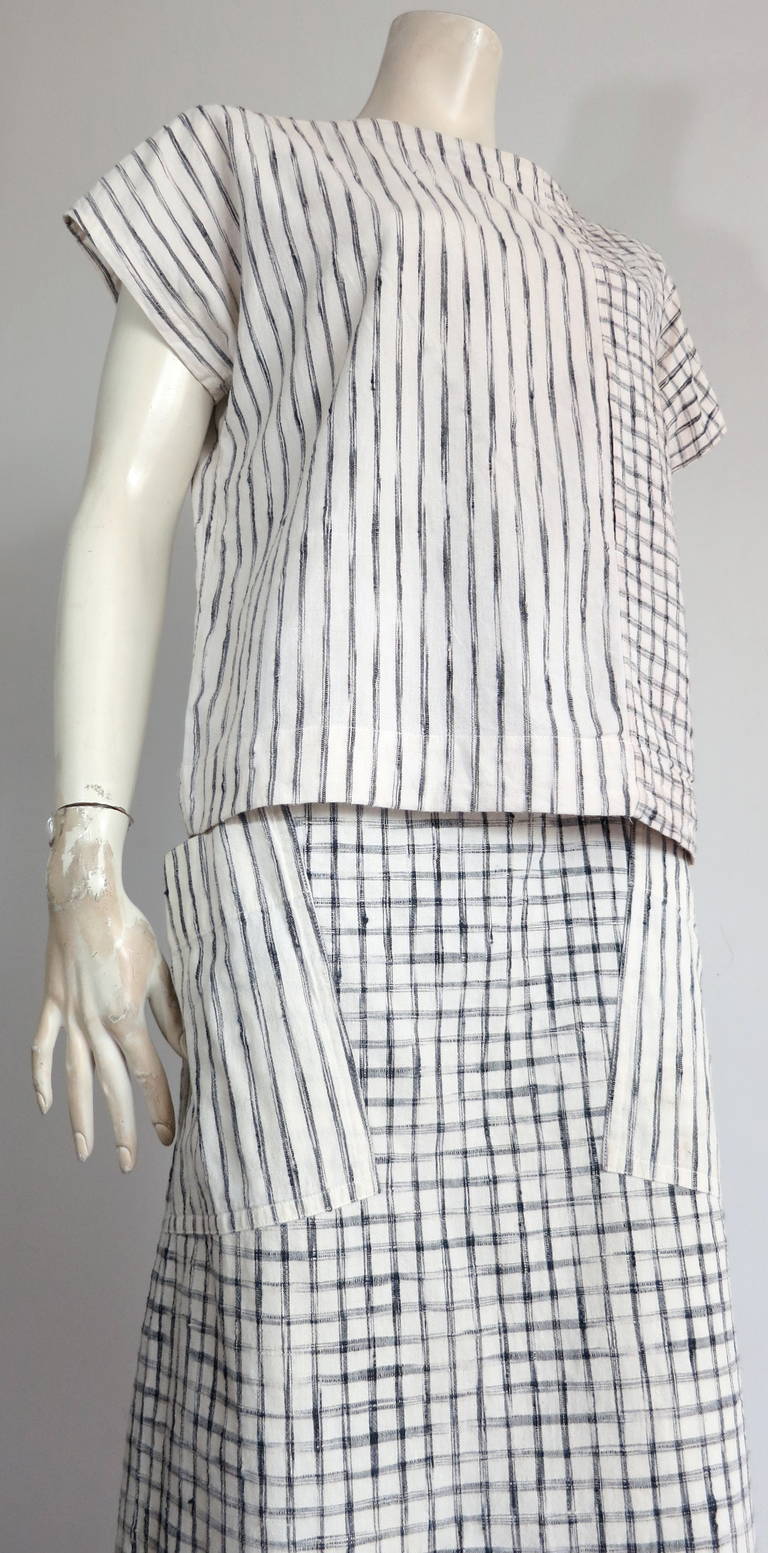 Gray 1980's ISSEY MIYAKE Woven ikat 2pc. skirt set For Sale