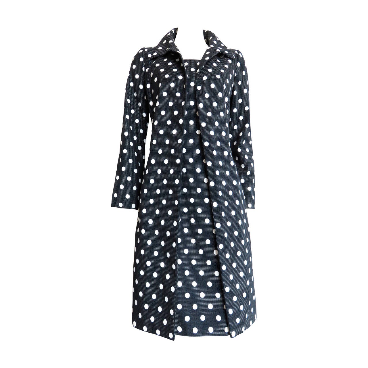 1990's OSCAR DE LA RENTA Polka-dot 2pc. dress & coat set