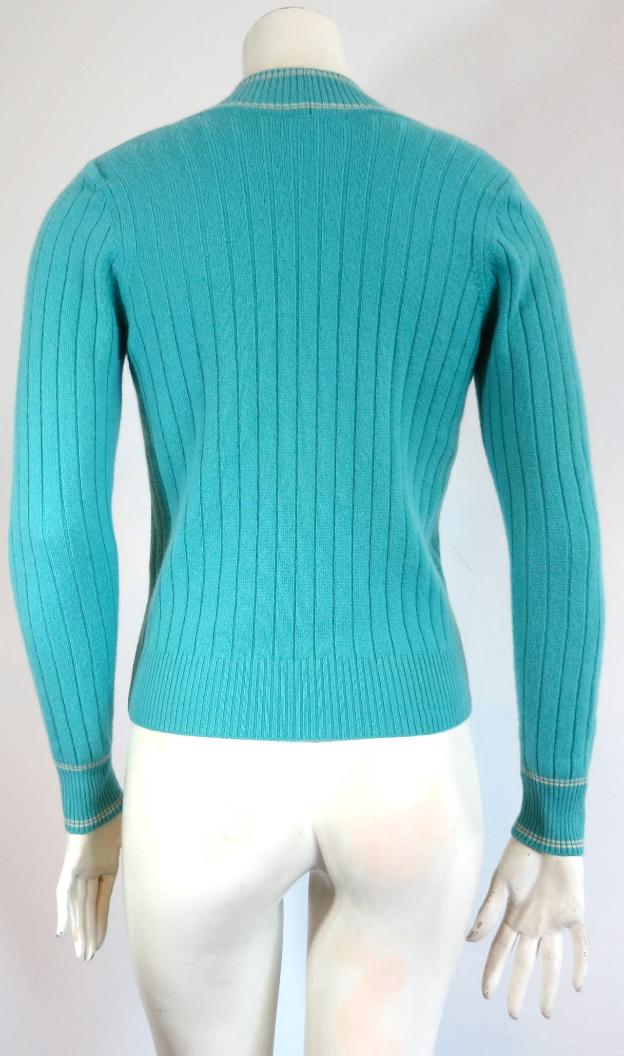 CHANEL PARIS Pure cashmere ribbed tennis sweater For Sale 1