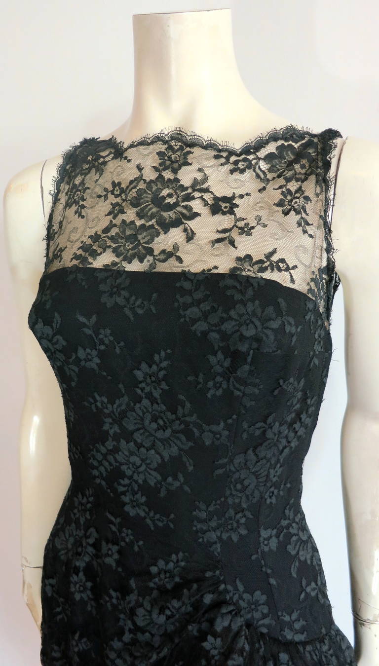 Black Vintage LUIS ESTEVEZ Chantilly lace cocktail dress For Sale