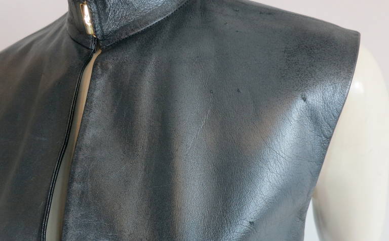 1990s YVES SAINT LAURENT Gunmetal leather dress For Sale 4