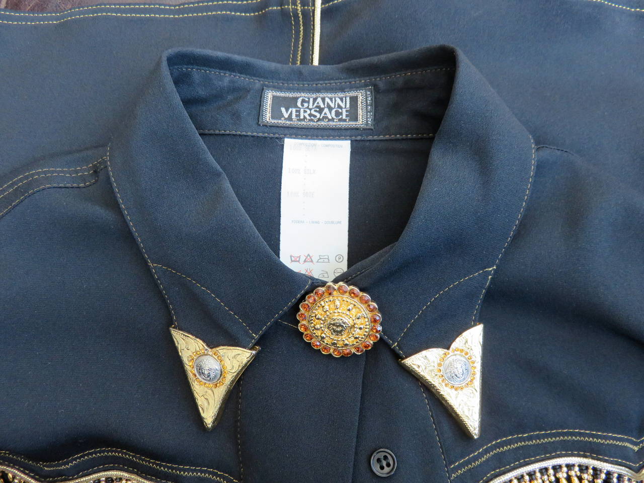 1992 GIANNI VERSACE COUTURE Beaded silk western shirt For Sale 2