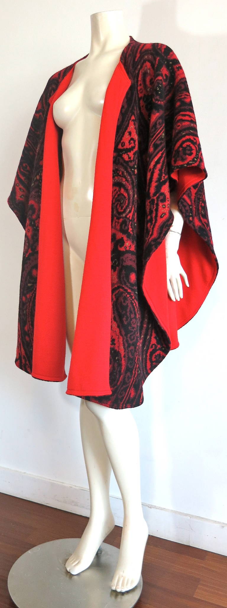 Black 1980s JEAN-LOUIS SCHERRER PARIS Paisley sweater cape wrap For Sale