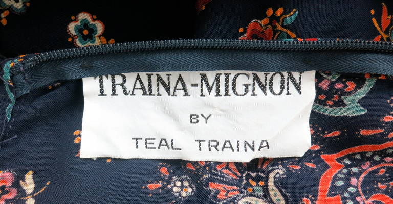 1970s TEAL TRAINA Mignon paisley floral dress For Sale 2