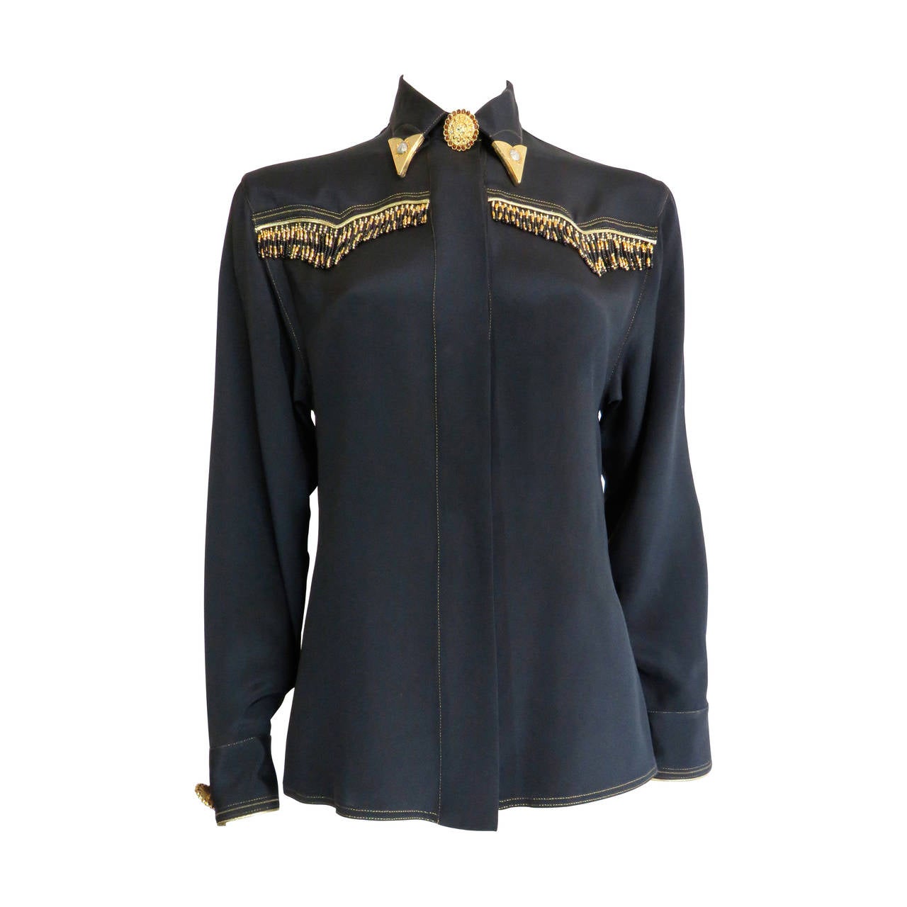 1992 GIANNI VERSACE COUTURE Beaded silk western shirt For Sale