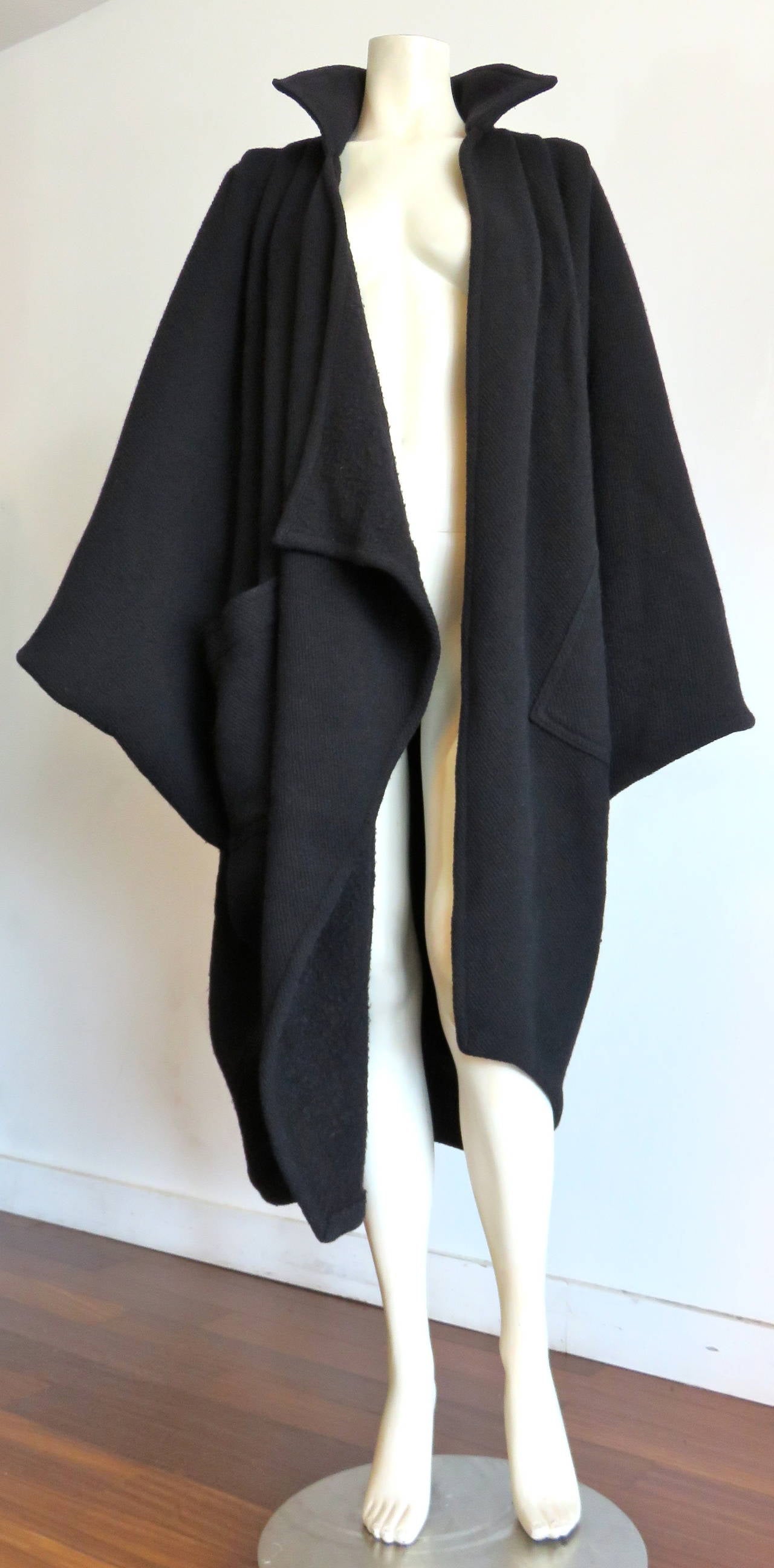 Black 1976 ISSEY MIYAKE Oversized batwing cocoon coat For Sale