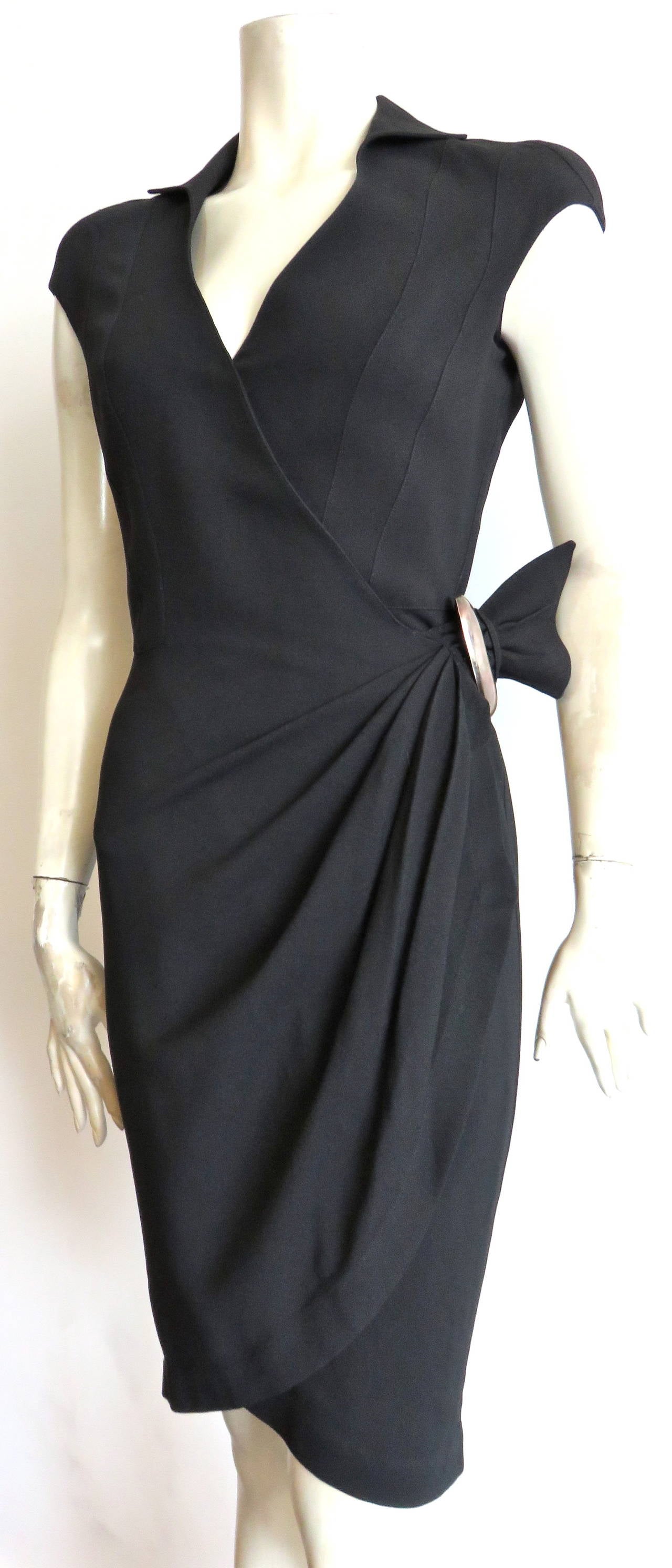 Black 1980's THIERRY MUGLER Hardware detail wrap dress For Sale