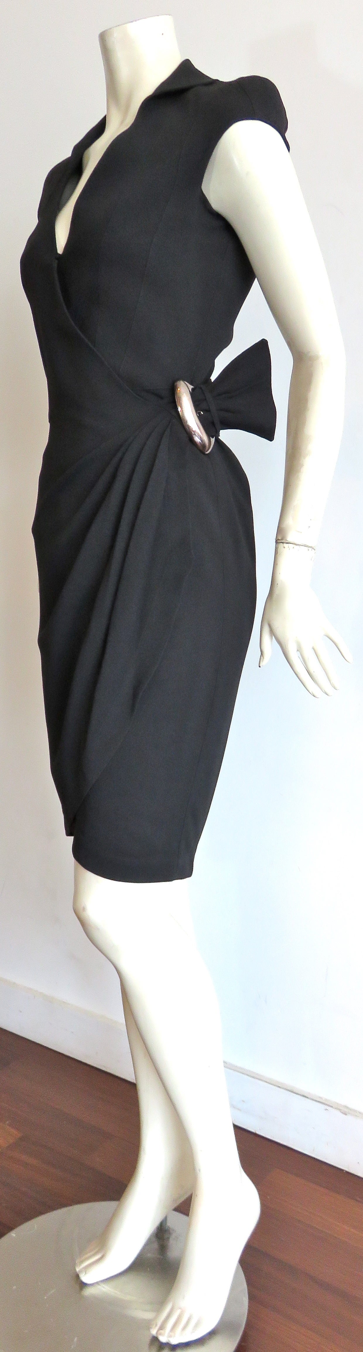 1980's THIERRY MUGLER Hardware detail wrap dress For Sale 1