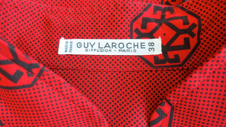 1970s GUY LAROCHE Red silk day dress For Sale 2