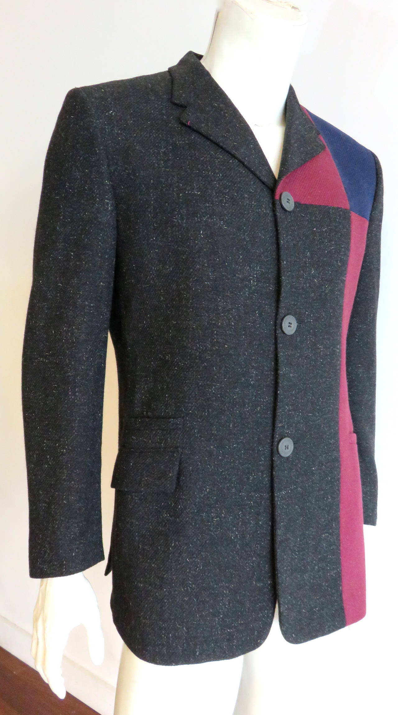 Black 1990's GIANNI VERSACE Men's color-block blazer jacket For Sale