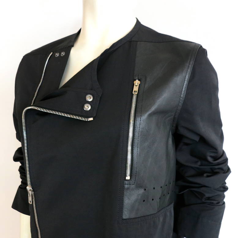New RICK OWENS Nylon & leather 'Vicious Biker' zip jacket