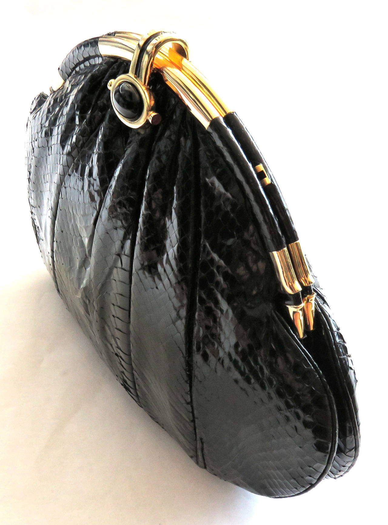 1960's JUDITH LEIBER Black python evening bag For Sale 1