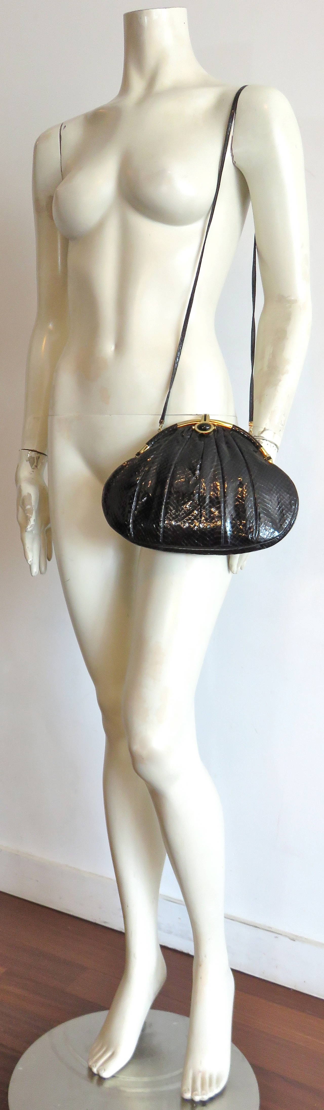 1960's JUDITH LEIBER Black python evening bag In Excellent Condition For Sale In Newport Beach, CA