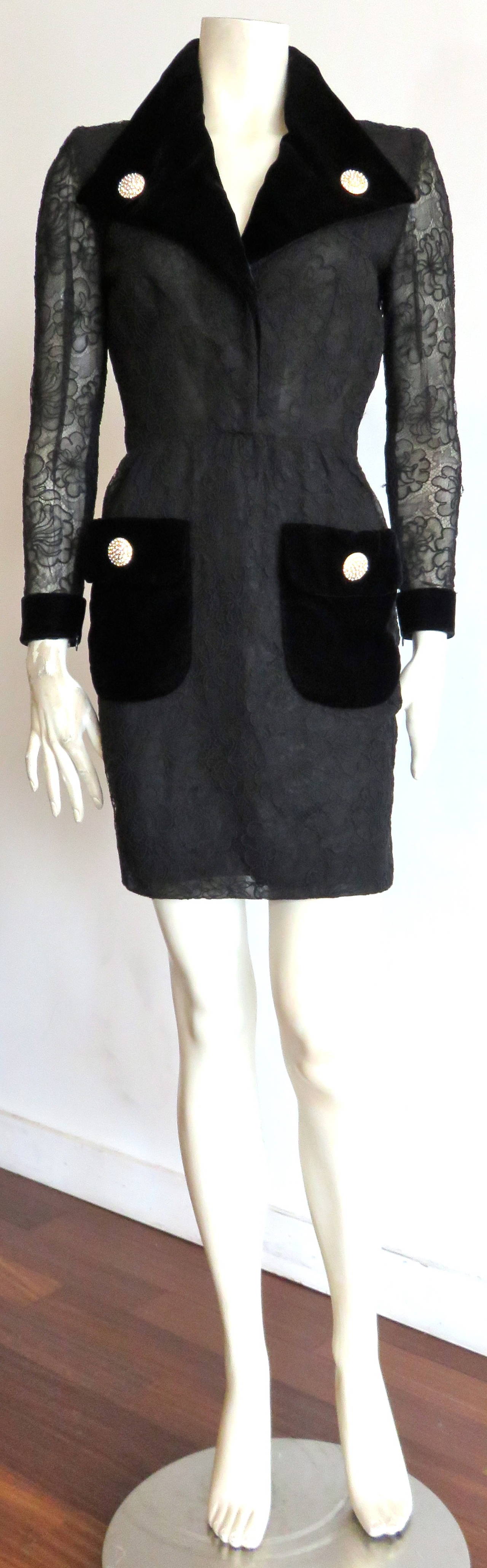 1980's GIVENCHY HAUTE COUTURE Lace & velvet cocktail evening dress