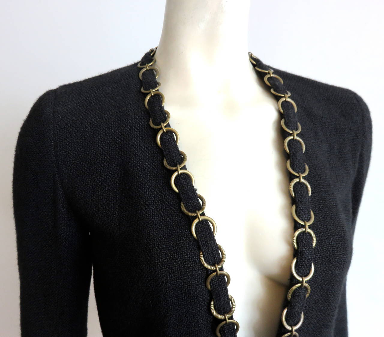 Black CHANEL PARIS Brass ring-chain trim pant suit For Sale