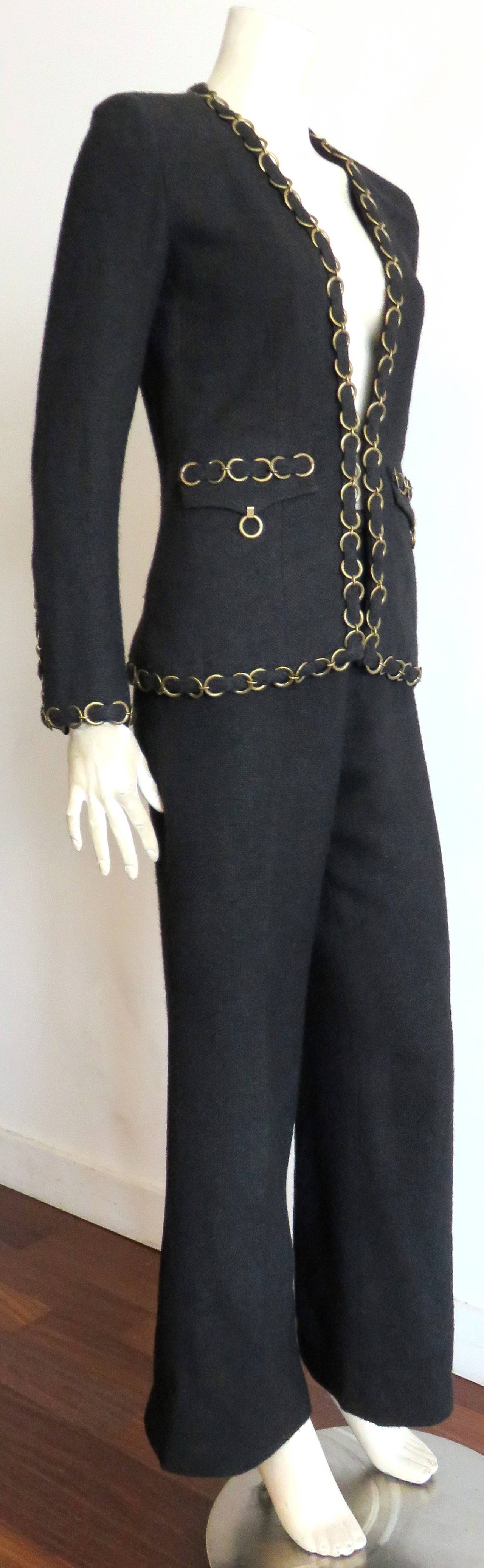 CHANEL PARIS Brass ring-chain trim pant suit In Excellent Condition For Sale In Newport Beach, CA