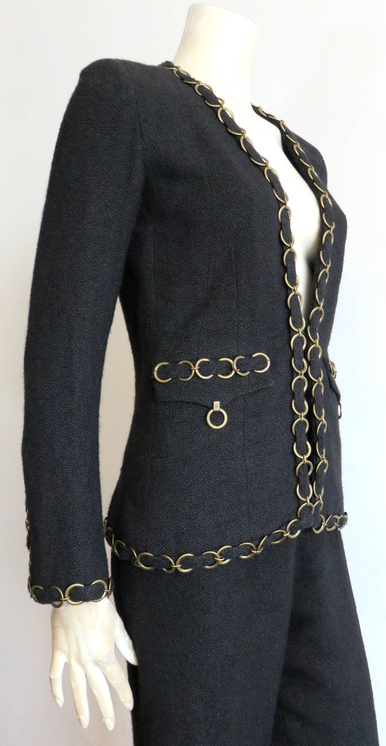 Women's CHANEL PARIS Brass ring-chain trim pant suit For Sale