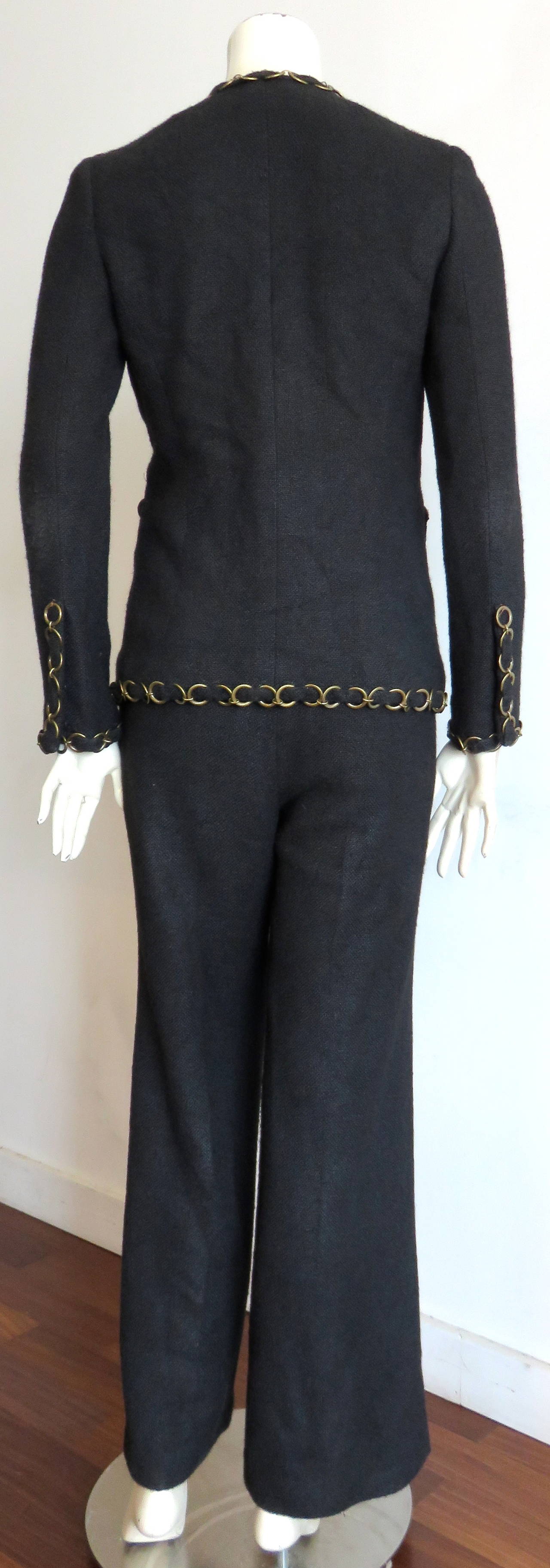 CHANEL PARIS Brass ring-chain trim pant suit For Sale 2