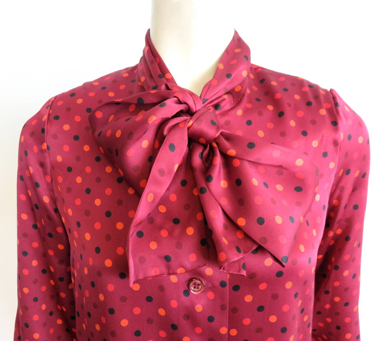 Red 1970's GIVENCHY Silk polka-dot blouse For Sale