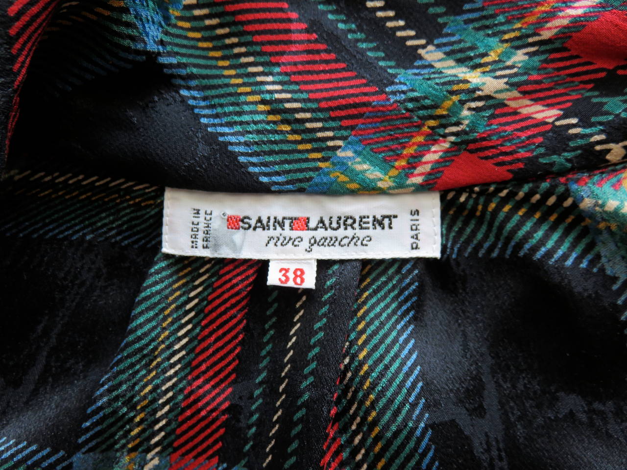 1970's YVES SAINT LAURENT Plaid silk blouse YSL For Sale 3