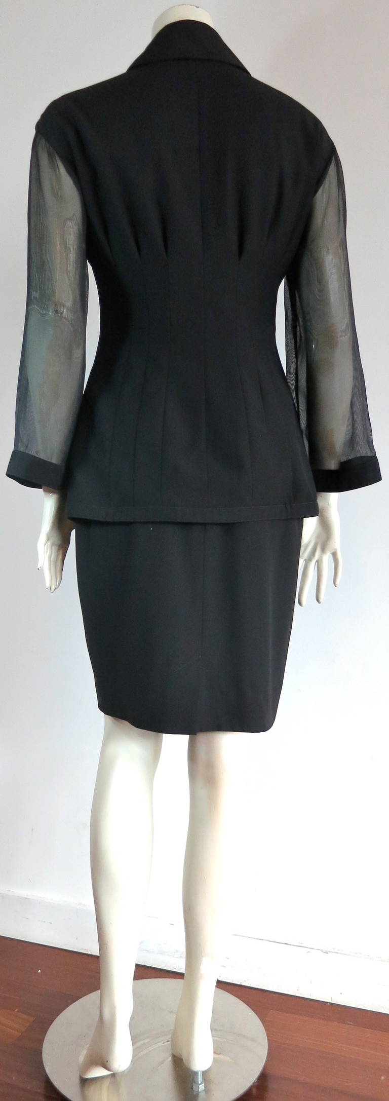 1980's KARL LAGERFELD Black skirt suit with sheer sleeves For Sale 2