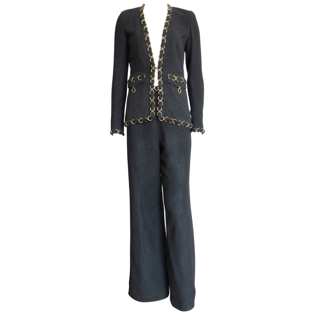 CHANEL PARIS Brass ring-chain trim pant suit For Sale