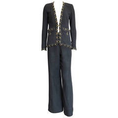 CHANEL PARIS Brass ring-chain trim pant suit