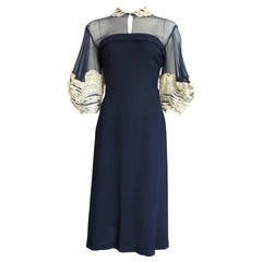 1940's HOWARD GREER Hollywood silk dress with lace detailing