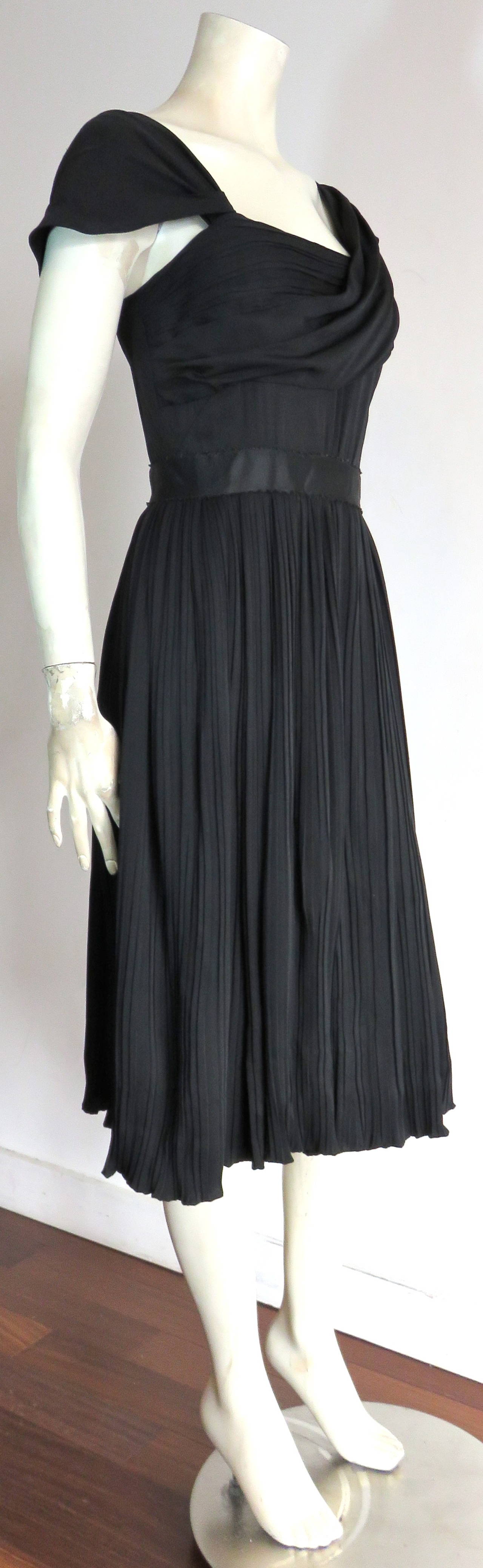 Women's 1950's MAINBOCHER Draped black silk cocktail dress For Sale