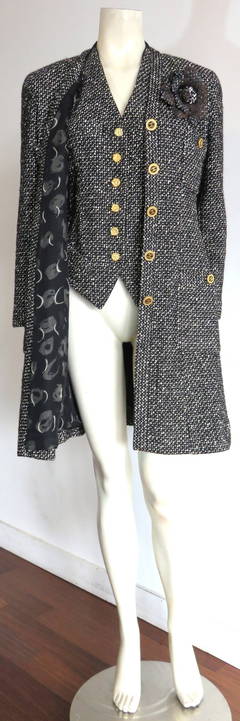 CHANEL PARIS 2pc. Tweed coat & vest set