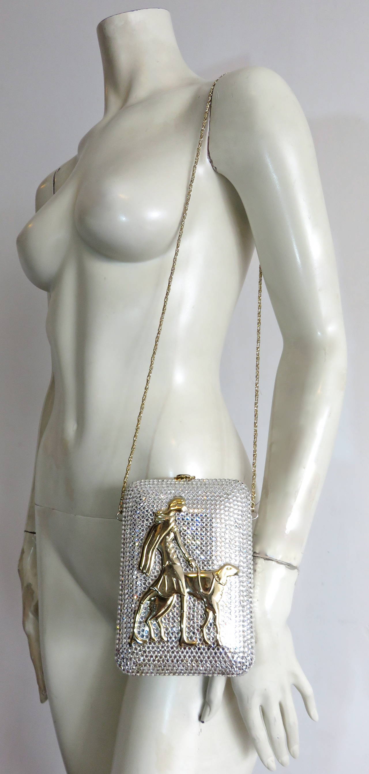 Gray 1970's NINA RICCI PARIS Austrian crystal evening minaudière bag For Sale