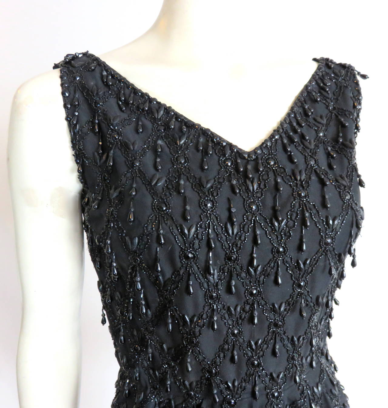 1950's Anonymous couture hand-beaded cocktail dress For Sale at 1stDibs