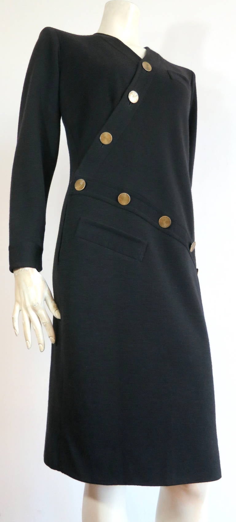 Women's Vintage YVES SAINT LAURENT COUTURE Asymmetrical disk button dress For Sale