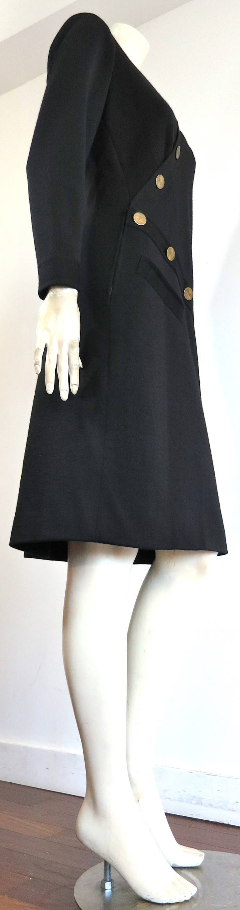 Vintage YVES SAINT LAURENT COUTURE Asymmetrical disk button dress For Sale 1