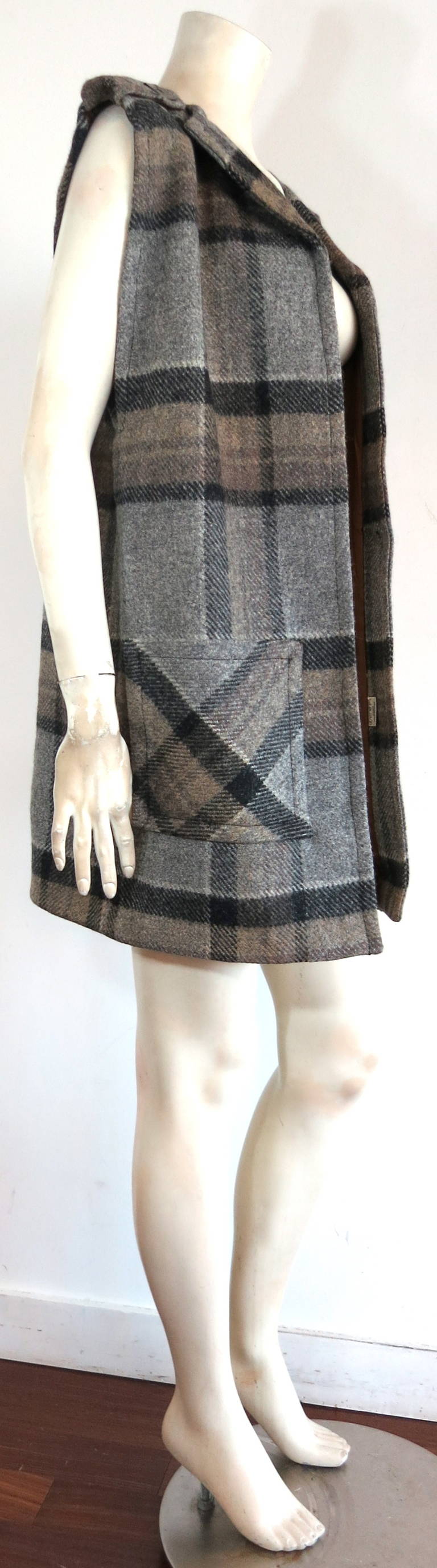 Women's 1970's BIBA Wool plaid sleeveless coat